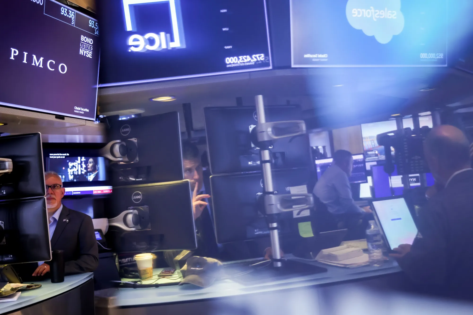 Traders work on the floor of the New York Stock Exchange.
