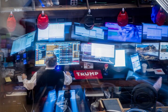 Traders On The Floor Of The NYSE As US Stocks Rally Most Since 2022 On Trade Deal Hopes