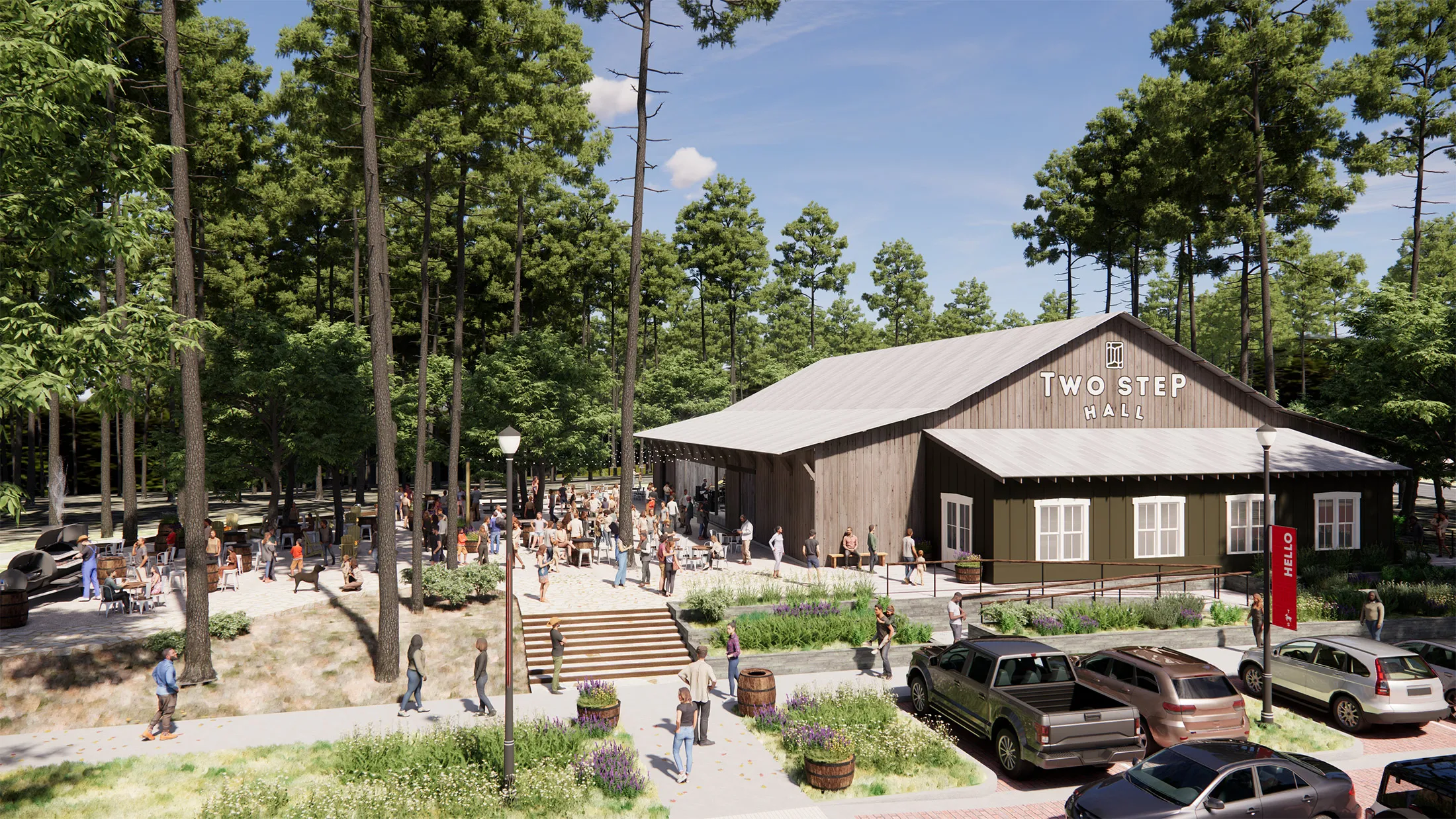 A rendering of Two Step Hall at Two Step Farm.