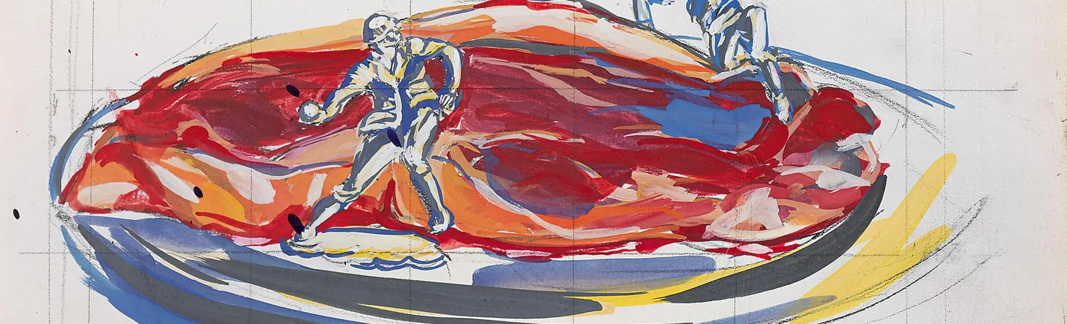 David Wojnarowicz and&nbsp;Luis Frangella’s&nbsp;Untitled (Steak on a Plate With Warriors), from 1987.