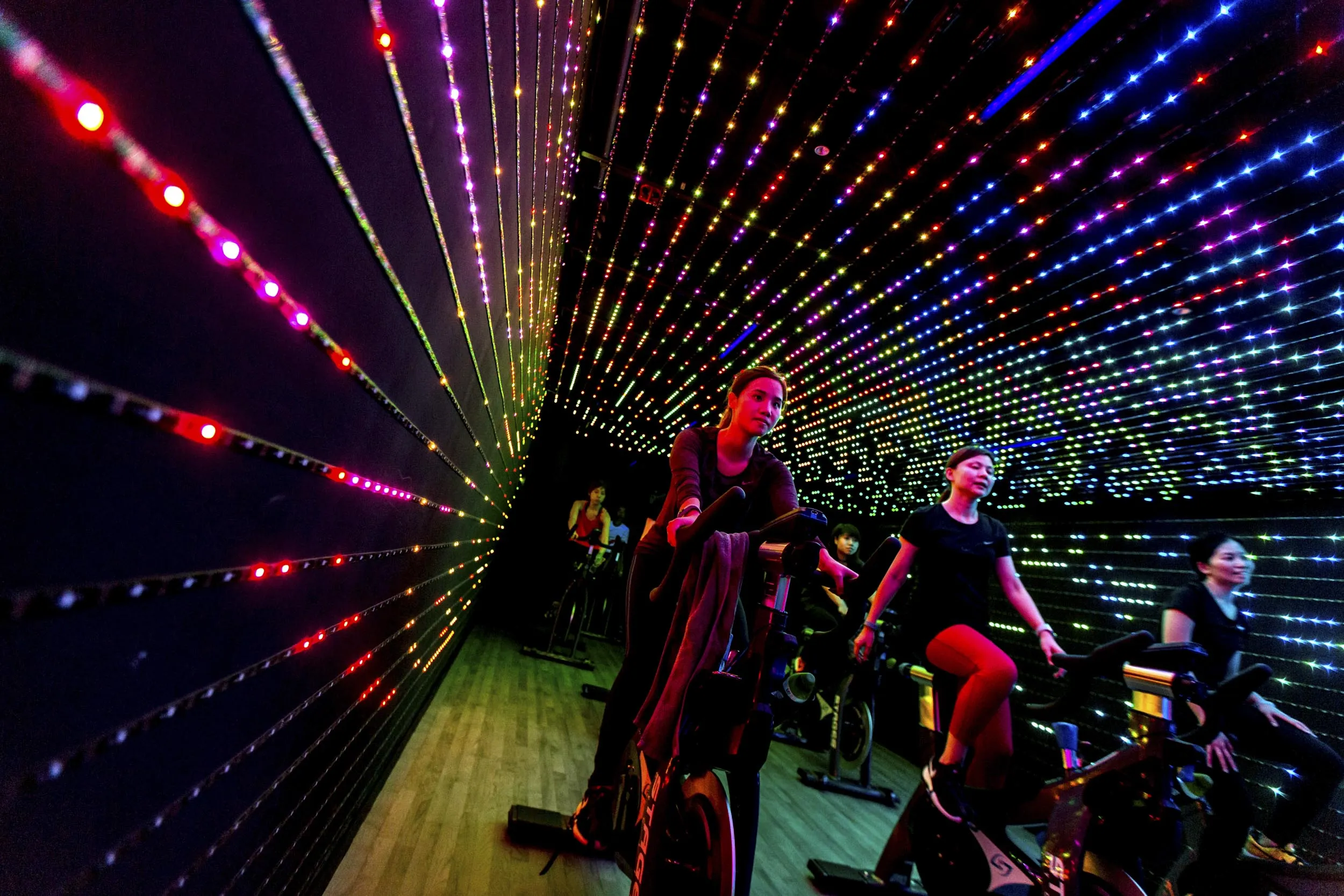 A spinning class at 4Ward Fitness in Hong Kong