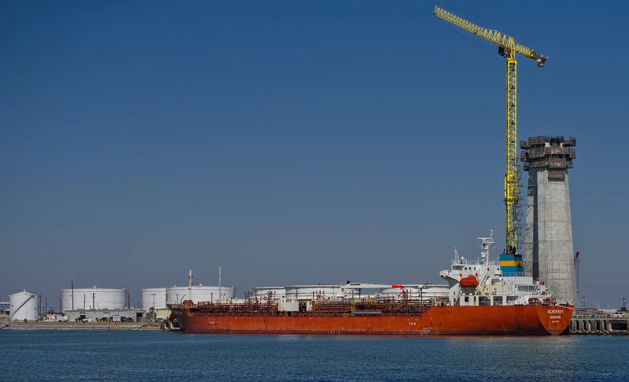 An oil tanker vessel at the Port of Corpus Christi in Corpus Christi, Texas.