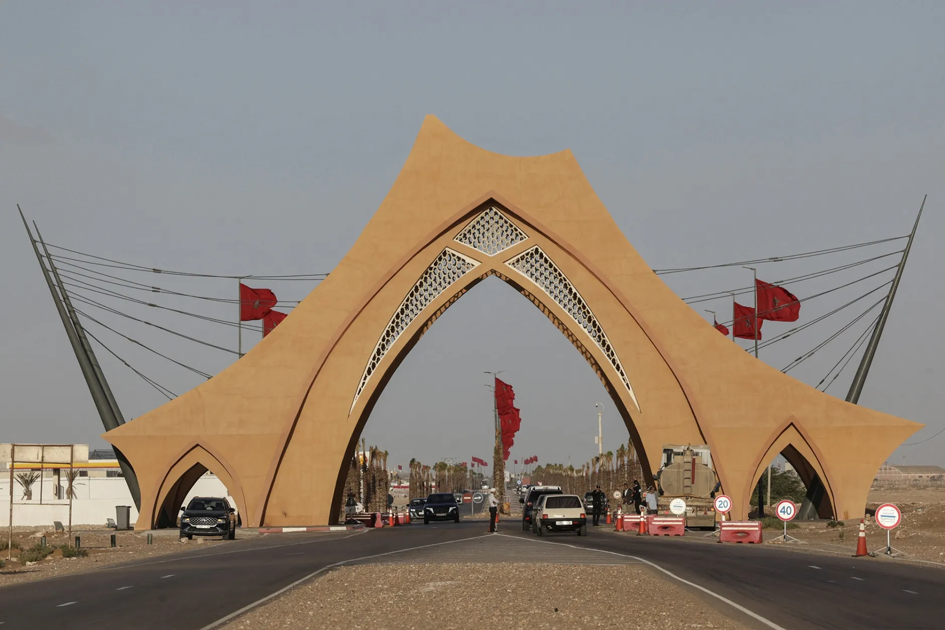A gate at the entrance to Laayoune, the main city of Moroccan-controlled Western Sahara, on Nov. 6.&nbsp;