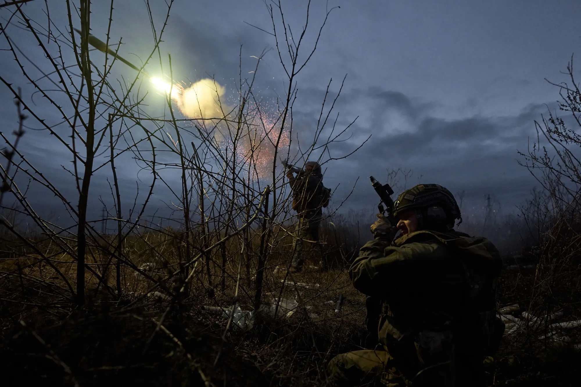 Ukrainian soldiers fire&nbsp;RPGs at enemy positions&nbsp;in Bakhmut, on Nov. 3.