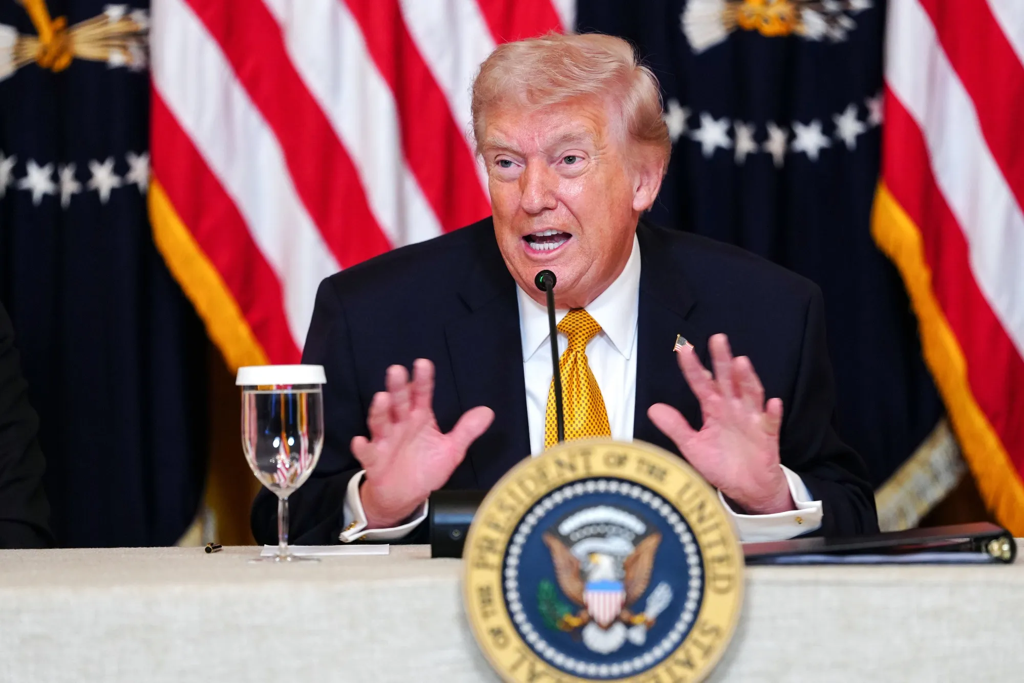 President Donald Trump reiterated his appeals for help from other nations to secure the Strait of Hormuz.