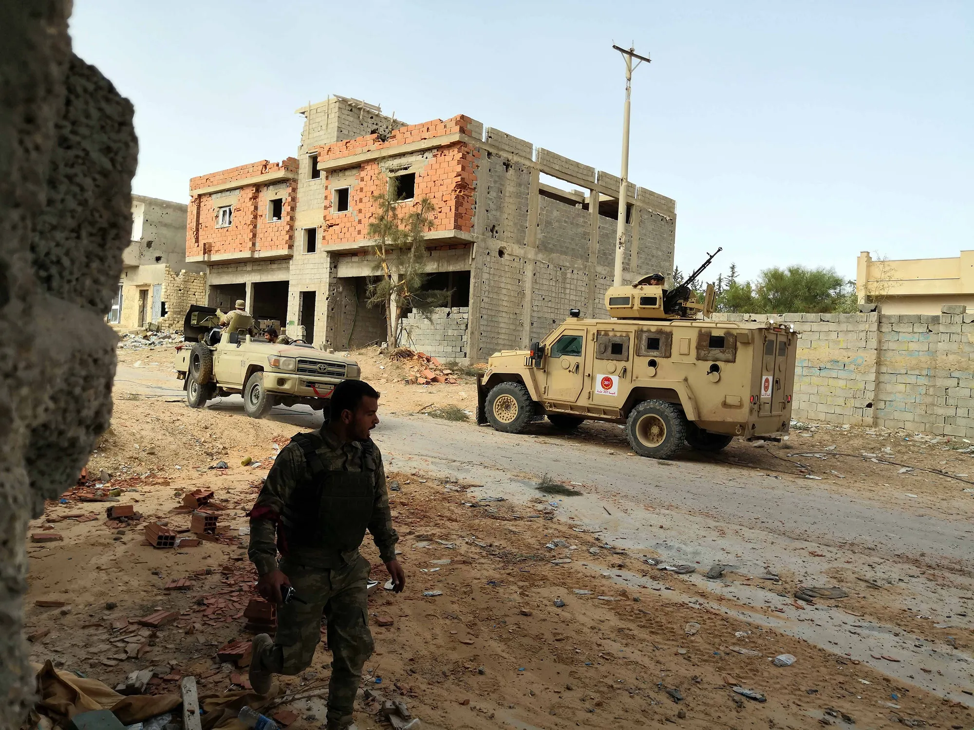 Military vehicles of the UN-backed government forces of Libya near Tripoli, on Nov. 4.