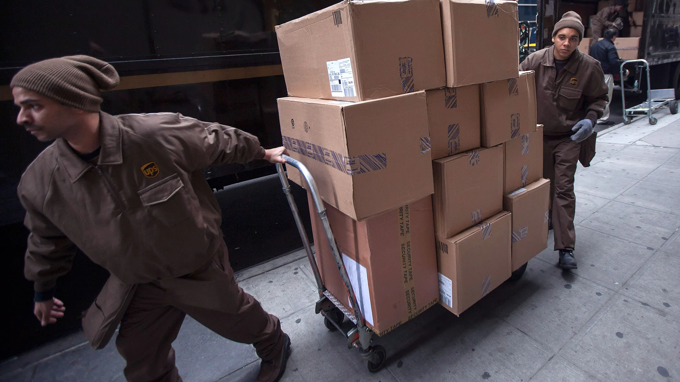 Boxes for delivery in New York.
