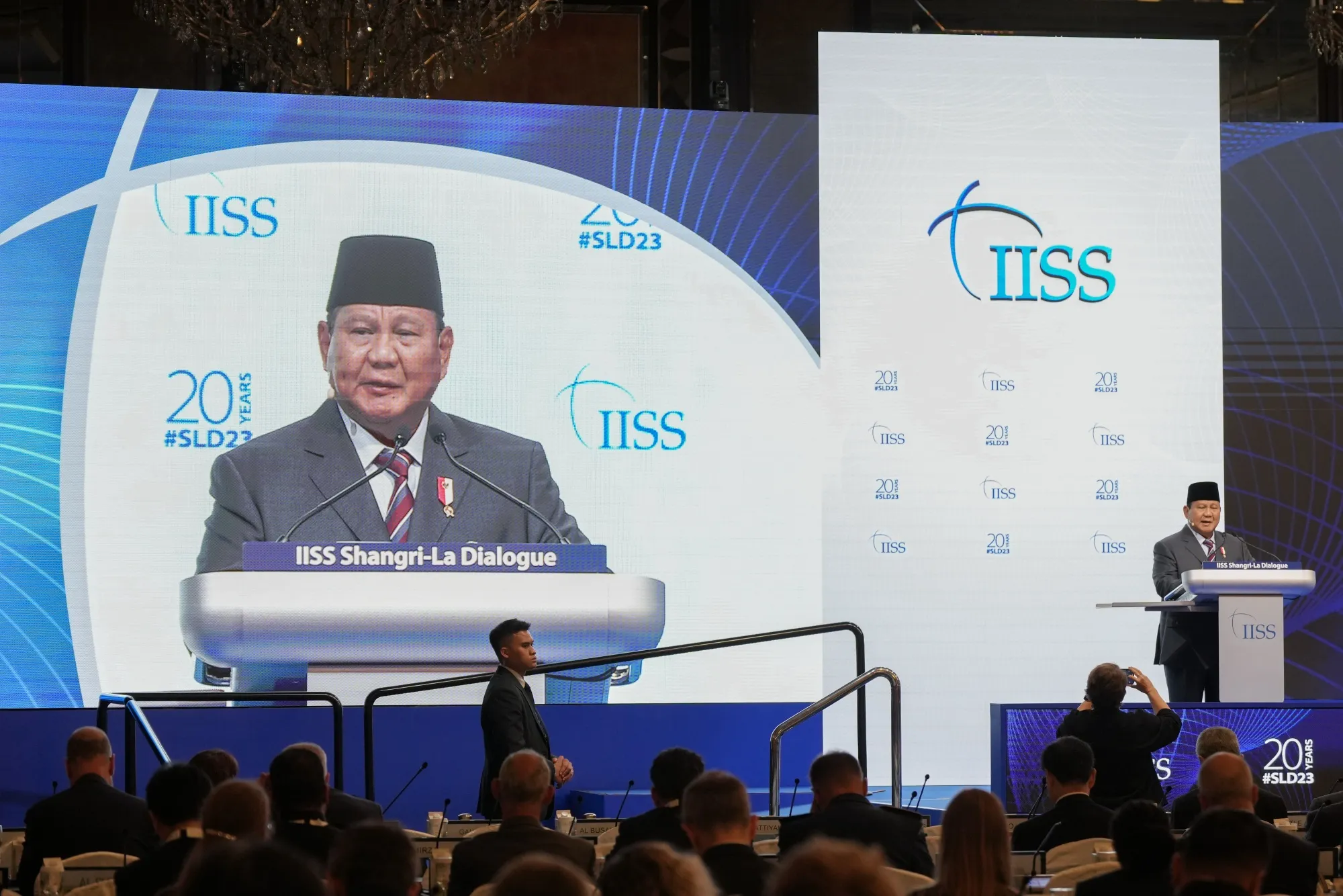 Prabowo Subianto during the 20th IISS Shangri-La Dialogue in Singapore on June 3.