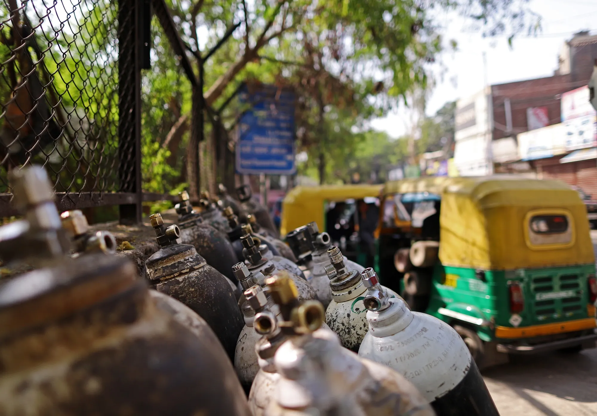 Empty oxygen cylinders in New Delhi, on April 21.