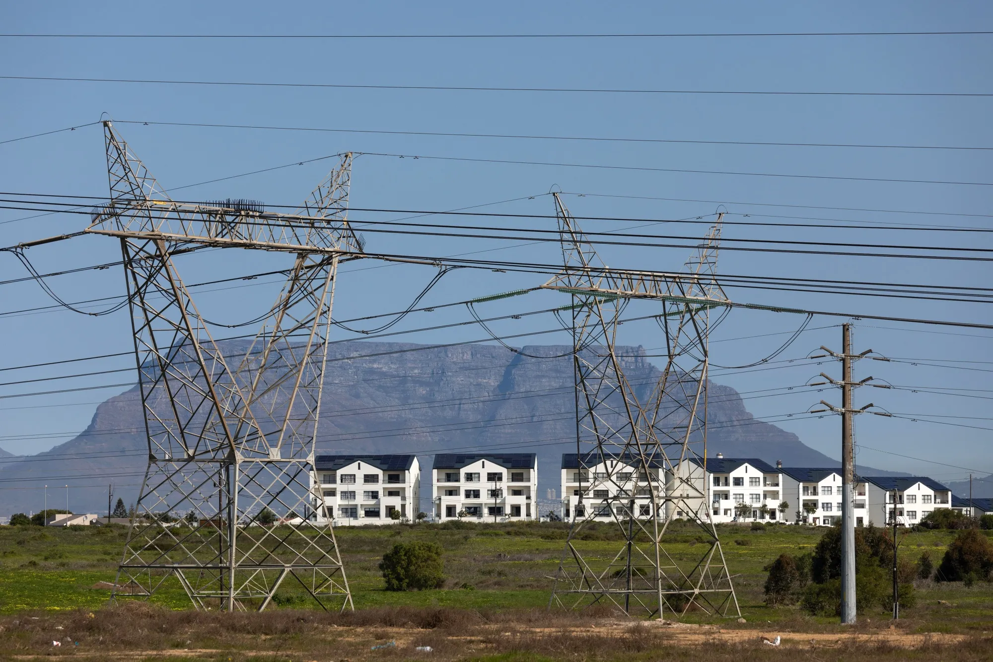 Electricity transmission towers in Cape Town.