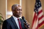 Raphael Bostic, president and chief executive officer of the Federal Reserve Bank of Atlanta, speaks during a luncheon with local business and community leaders in downtown Red Bay, Alabama, US, on Wednesday Aug. 13, 2025. The Atlanta Fed chief said he still views one rate cut as likely this year - if the labor market holds up - but he is open minded about when to move. Photographer: Andi Rice/Bloomberg
