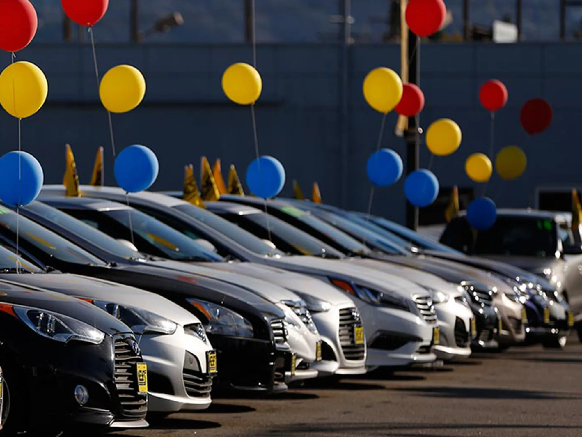 Vehicles on display at a dealership in Los Angeles, California