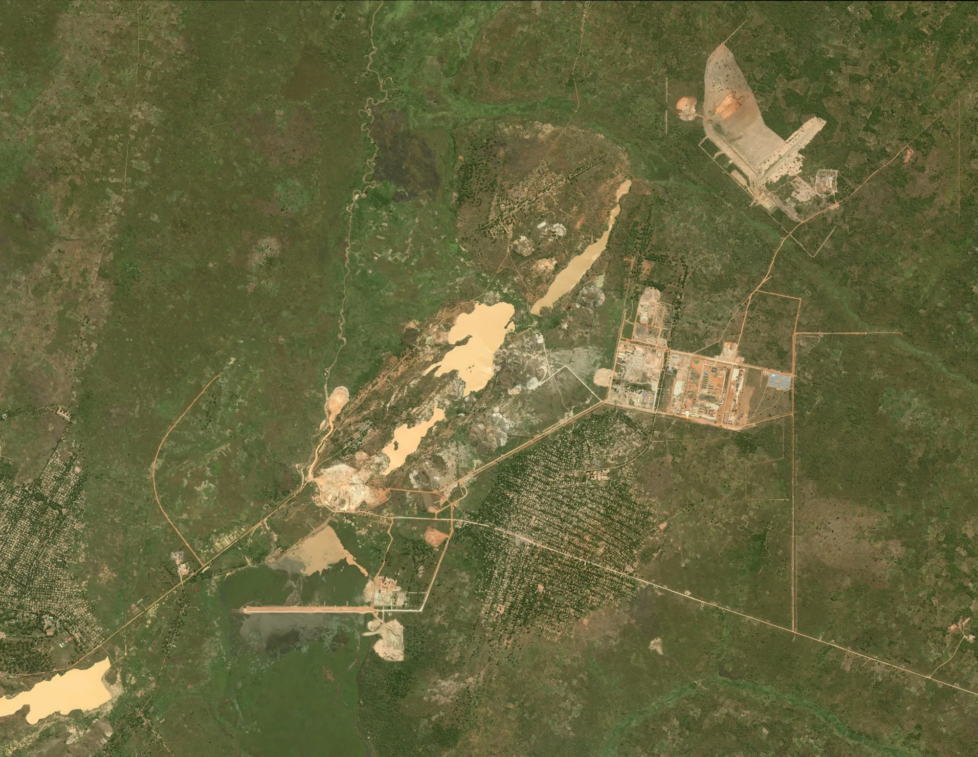 Maxar satellite image showing infrastructure and operational activity at the Manono lithium mine in southeastern Congo, on June 1.