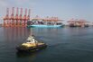 Container Ships And Tug, Salalah Port; Salalah, Dhofar, Oman