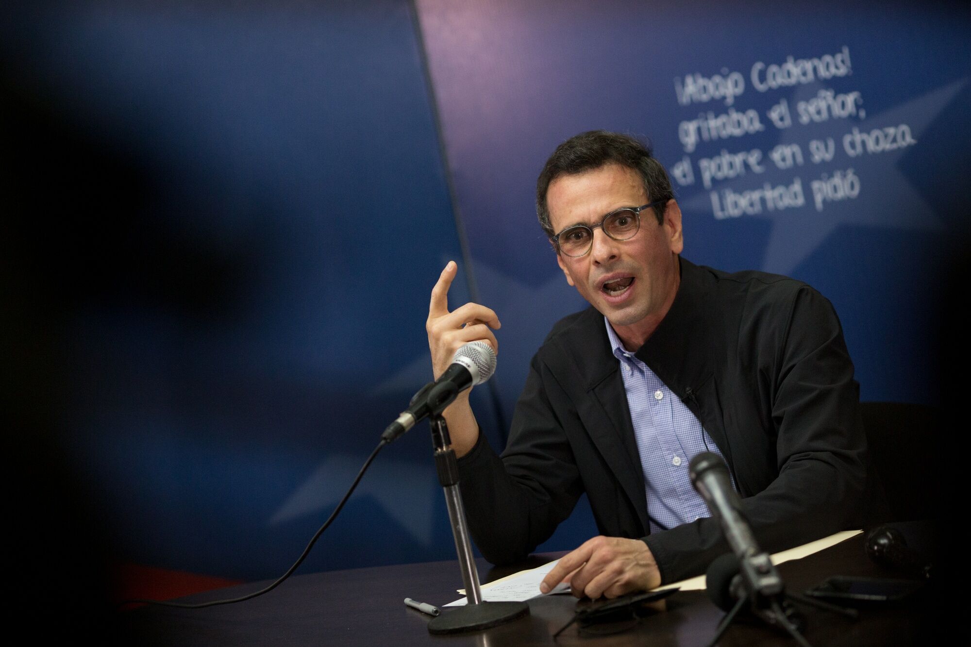 Henrique Capriles speaks during a news conference in Caracas, Venezuela, on Aug. 11, 2021. 