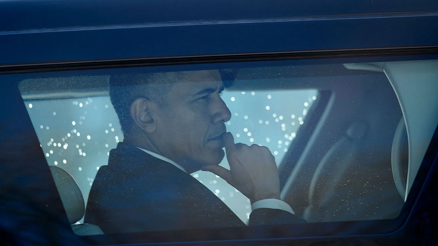 President Barack Obama is seen in an armored vehicle while arriving at Walter Reed National Military Medical Center on Jan. 25, 2016, in Bethesda, Maryland.
