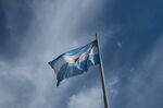 An Argentine flag stands on display in Plaza de Mayo in Buenos Aires.