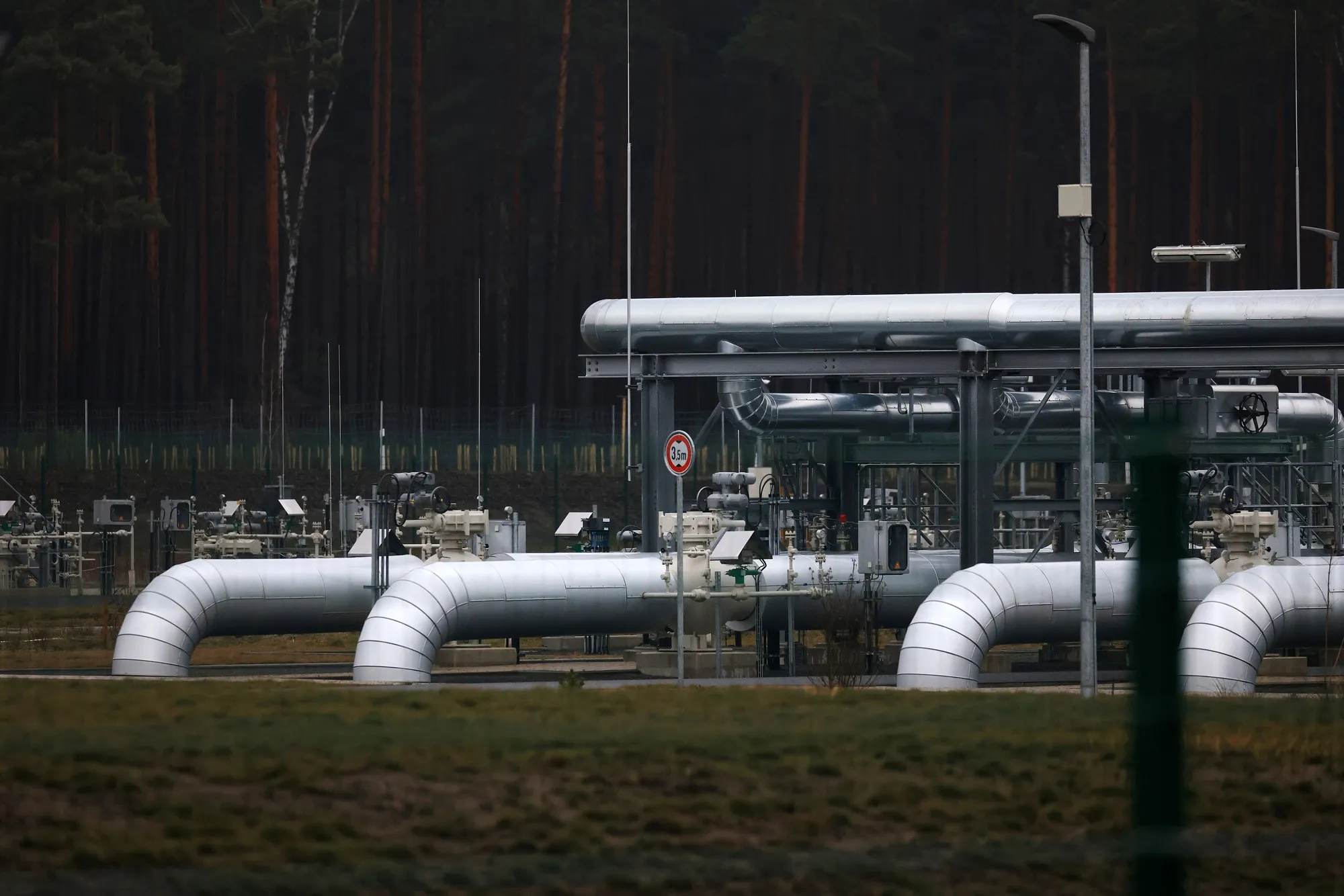 Gas pipes at a compressor station in Germany.