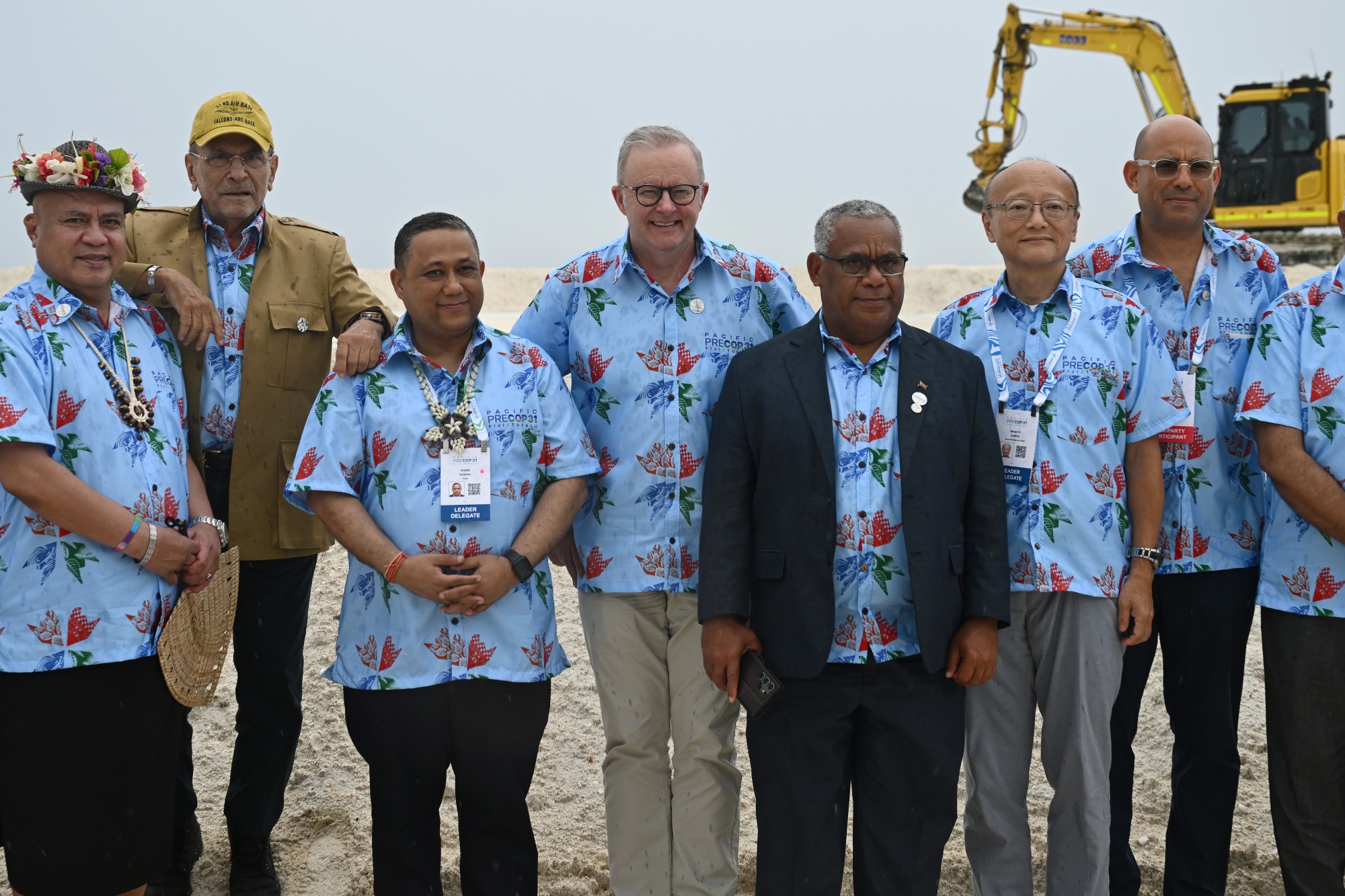 Australian Prime Minister Anthony Albanese, center, with other leaders and dignitaries in Tuvalu on Oct. 6. Photographer: Saeed Khan/Pool/Getty Images