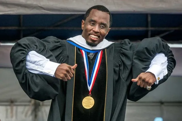 Combs delivering his keynote address at Howard University's commencement ceremonies