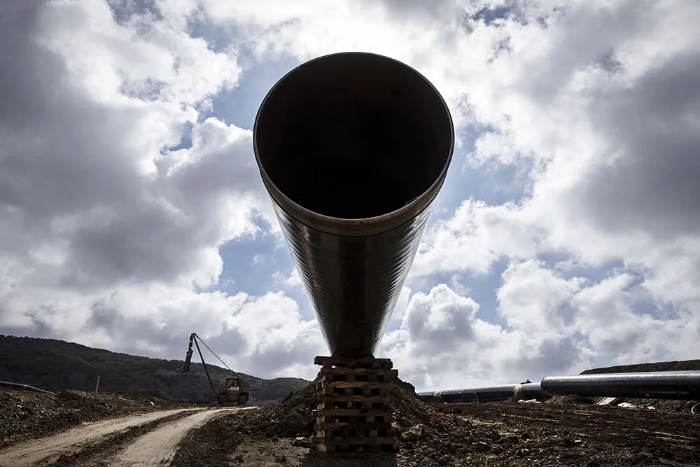 Construction of the pipeline transporting Caspian natural gas to Europe, in Sikorachi, Greece.