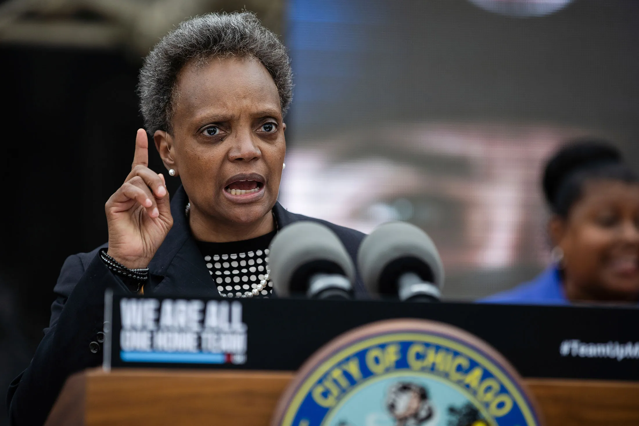 Chicago Mayor Lori Lightfoot speaks in July.