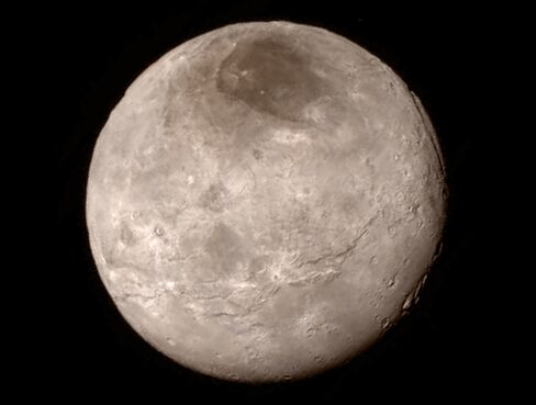 Remarkable new details of Pluto’s largest moon Charon are revealed in this image from New Horizons’ Long Range Reconnaissance Imager (LORRI), taken late on July 13, 2015, from a distance of 289,000 miles (466,000 kilometers).