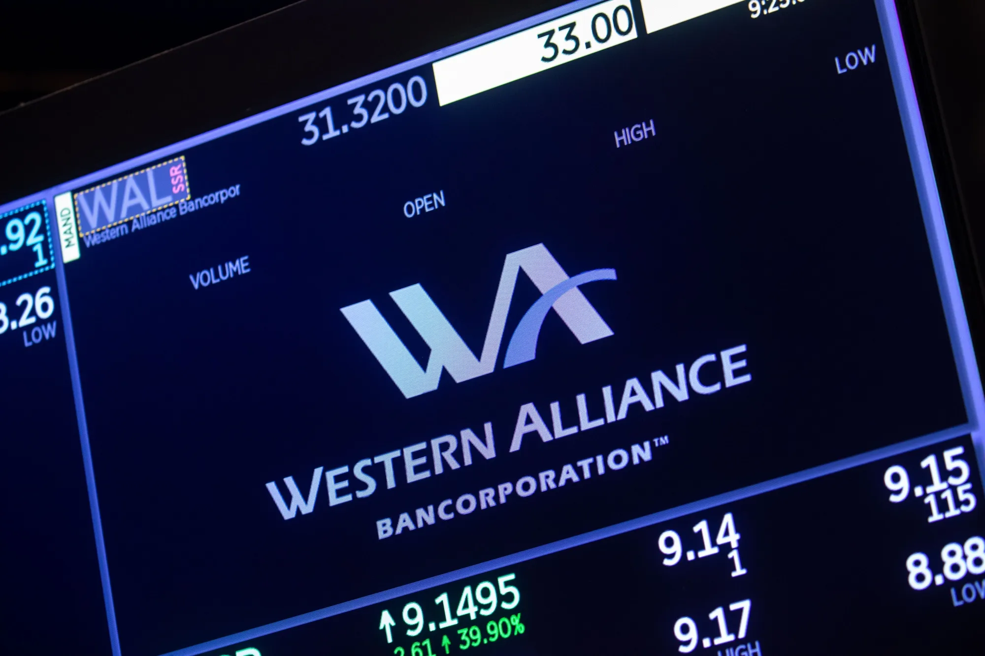 Western Alliance signage on the floor of the NYSE