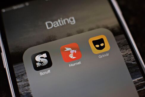 The gay dating apps Scruff, Hornet, and Grindr.