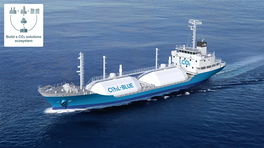 Conceptual image of Mitsubishi Shipbuilding Co.’s liquefied CO2&nbsp;demonstration test ship.