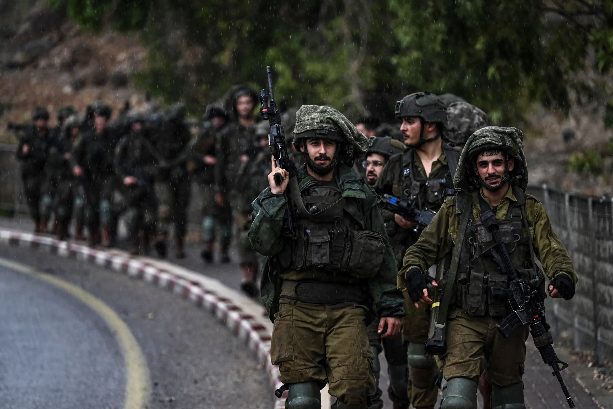 Israeli soldiers patrol near the border with Lebanon in Northern Israel&nbsp;on Oct. 15.