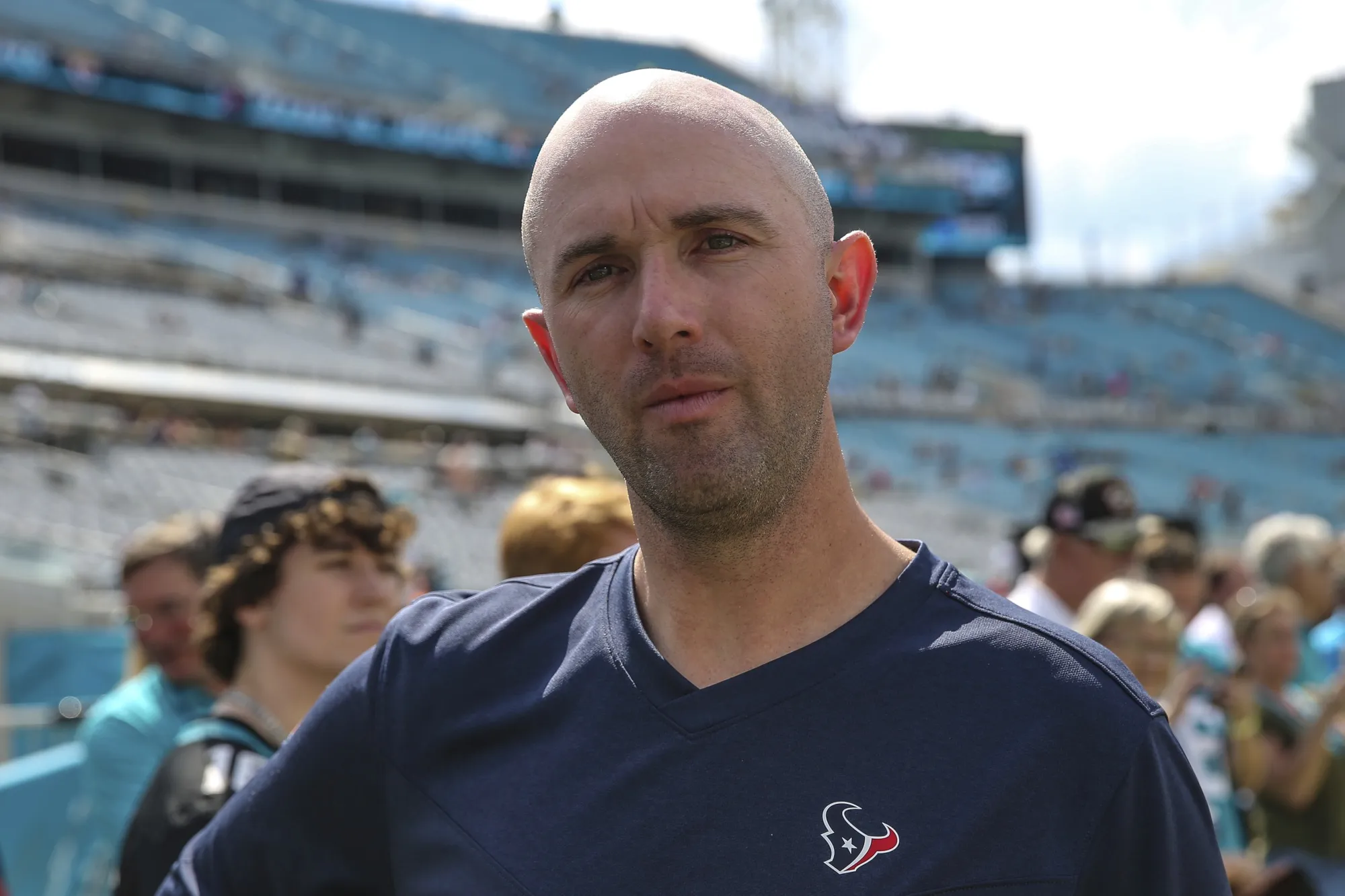 Houston Texans executive vice president of football operations Jack Easterby is shown during warmups before an NFL football game against the Jacksonville Jaguars on Sunday, Oct. 9, 2022, in Jacksonville, Fla. The Houston Texans, off to a 1-3-1 start, have parted ways with executive vice president of football operations Jack Easterby, The Associated Press has confirmed. The move was confirmed by a person familiar with the details who spoke with The Associated Press Monday, Oct. 17, 2022, on condition of anonymity because it had not been announced. (AP Photo/Gary McCullough, File)