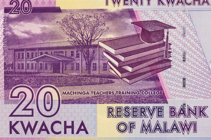 Closeup of Malawi 20 Kwacha Banknote with Educational Theme Note