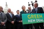 Representative Alexandria Ocasio-Cortez and Senator Ed Markey hold a news conference for their proposed "Green New Deal" on February 7, 2019.
