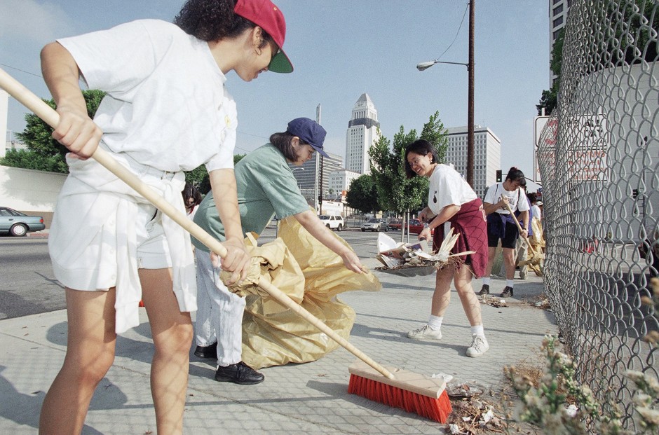 A scene from a Los Angeles street cleanup in 1995.