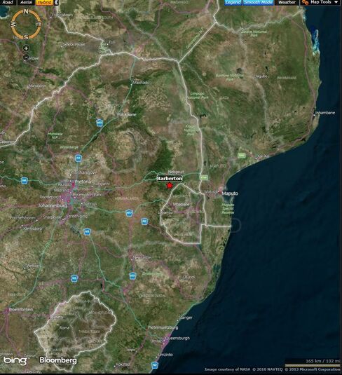 Map: Location of Vantage Goldfields mine accident in eastern South Africa
