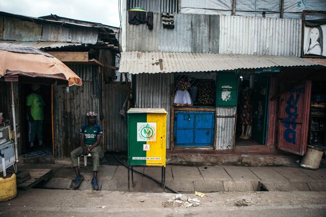 A trash bin for organic and non-organic waste, established by Miramar International, in Mukuru.