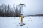 A post marking the Nord Stream 2 gas pipeline&nbsp;in Ust-Luga, Russia.