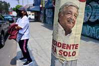 A poster promoting Andres Manuel Lopez Obrador in Ixtapaluca, Mexico State. 