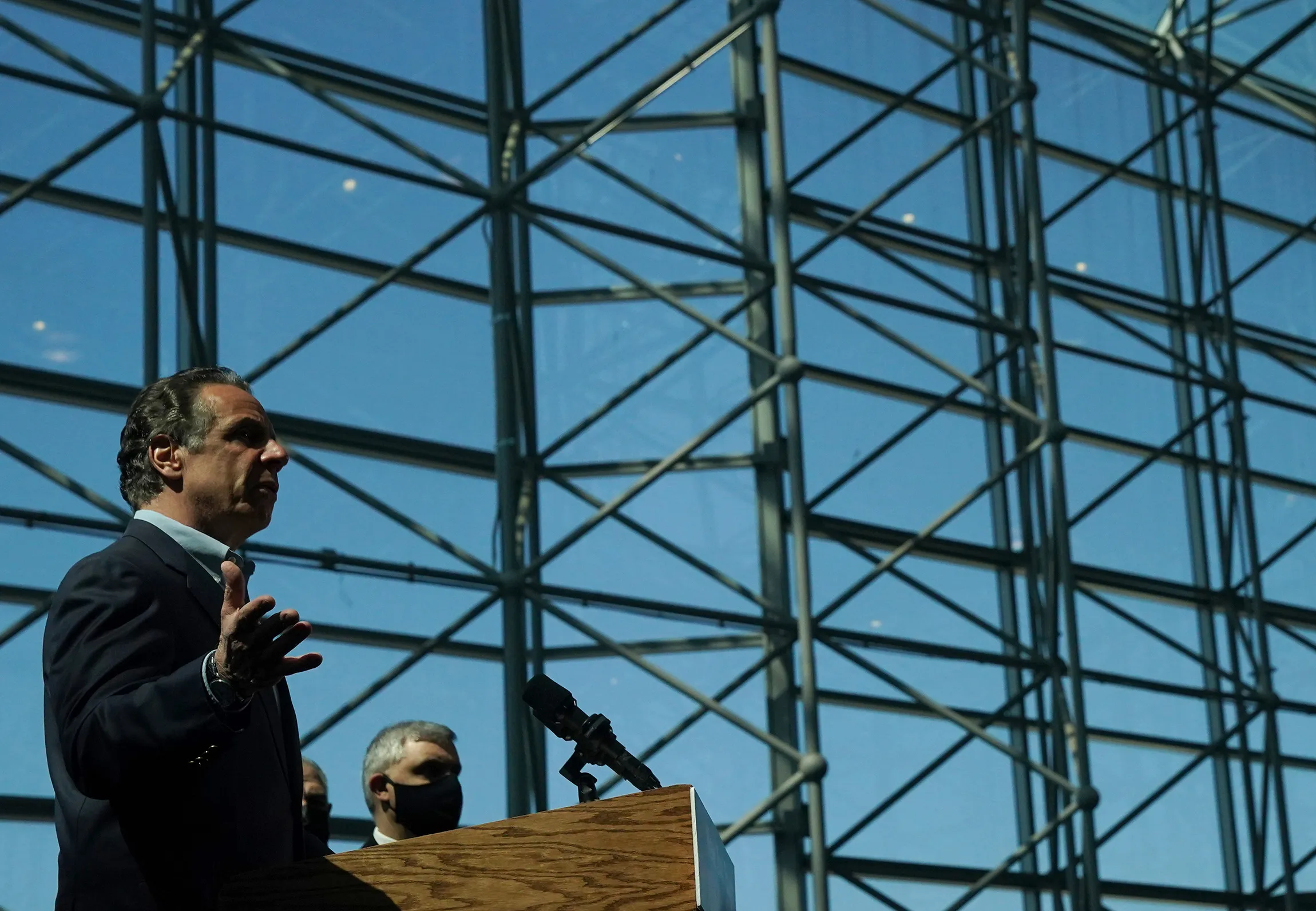 Andrew Cuomo speaks at the Jacob K. Javits Convention Center on April 6.