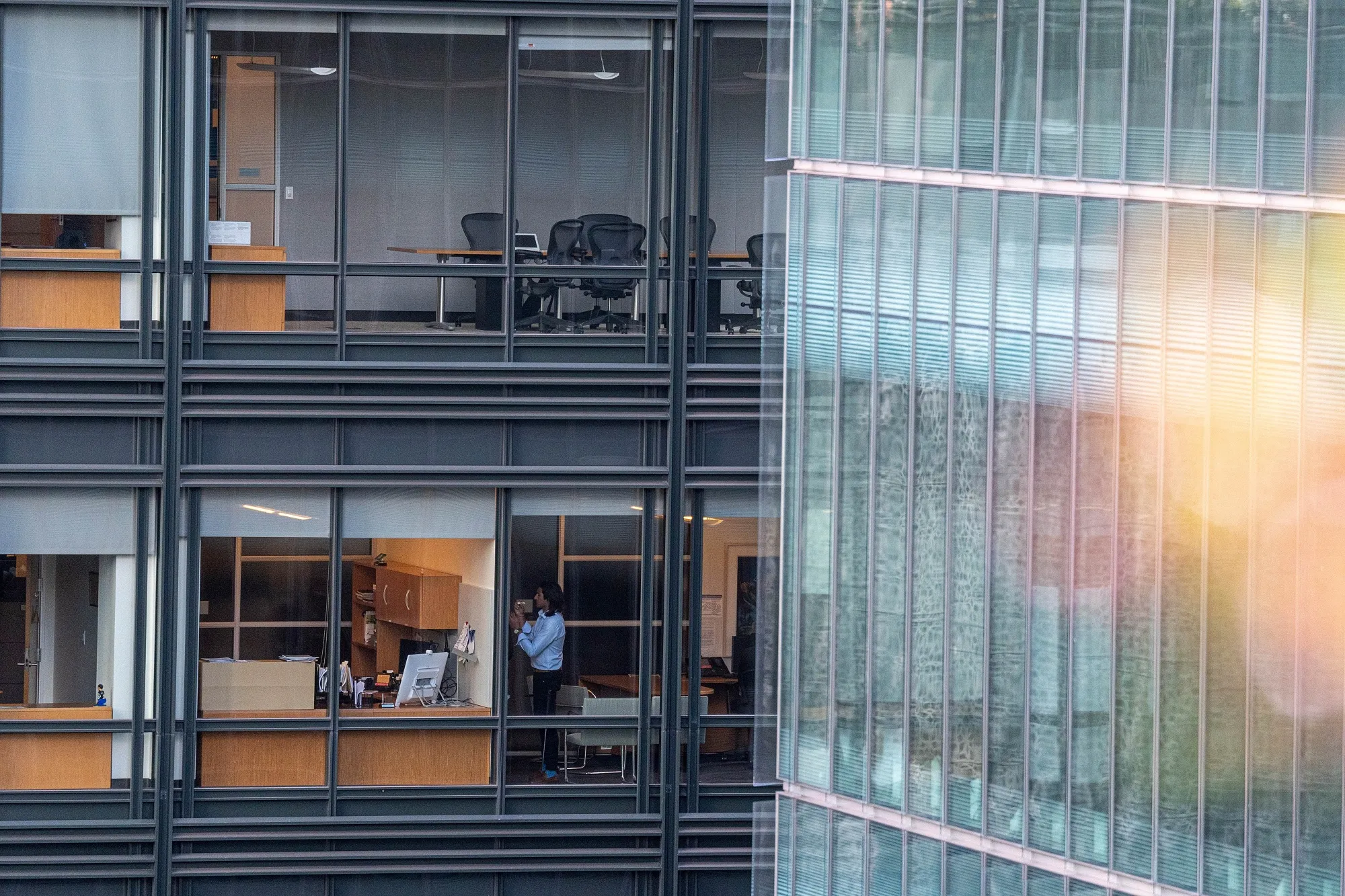 A person works in an office building in San Francisco, California.