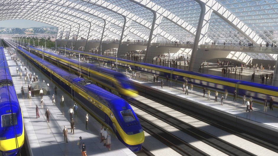 An artist's rendering of a high-speed train station. 
