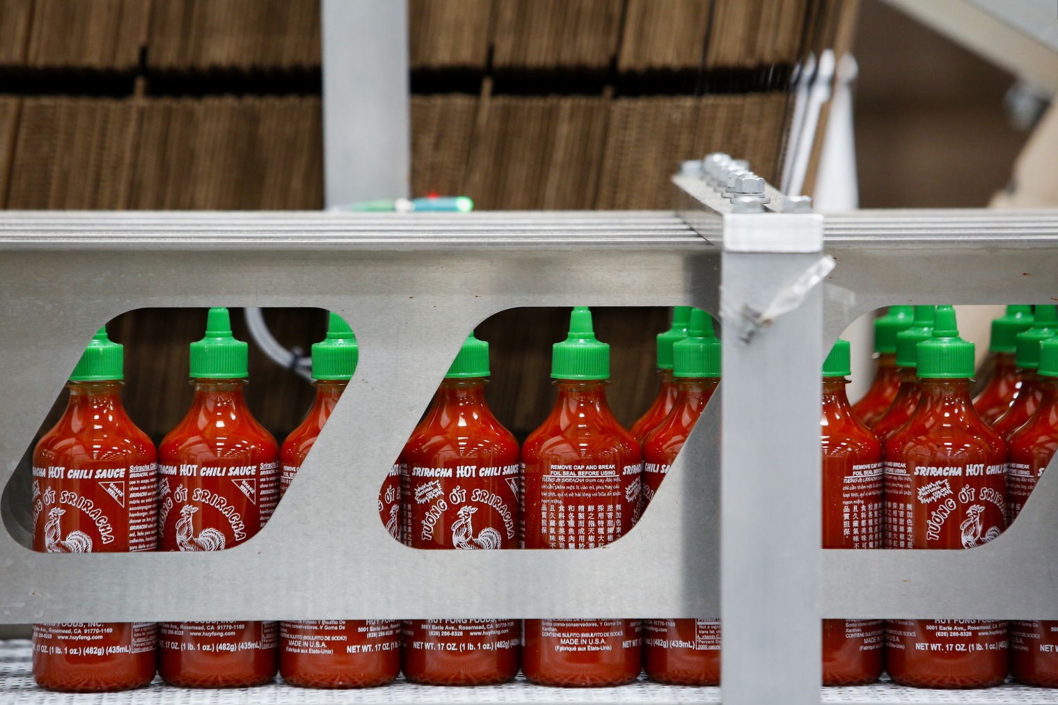 Sriracha hot sauce at Huy Fong Foods facility in Irwindale.