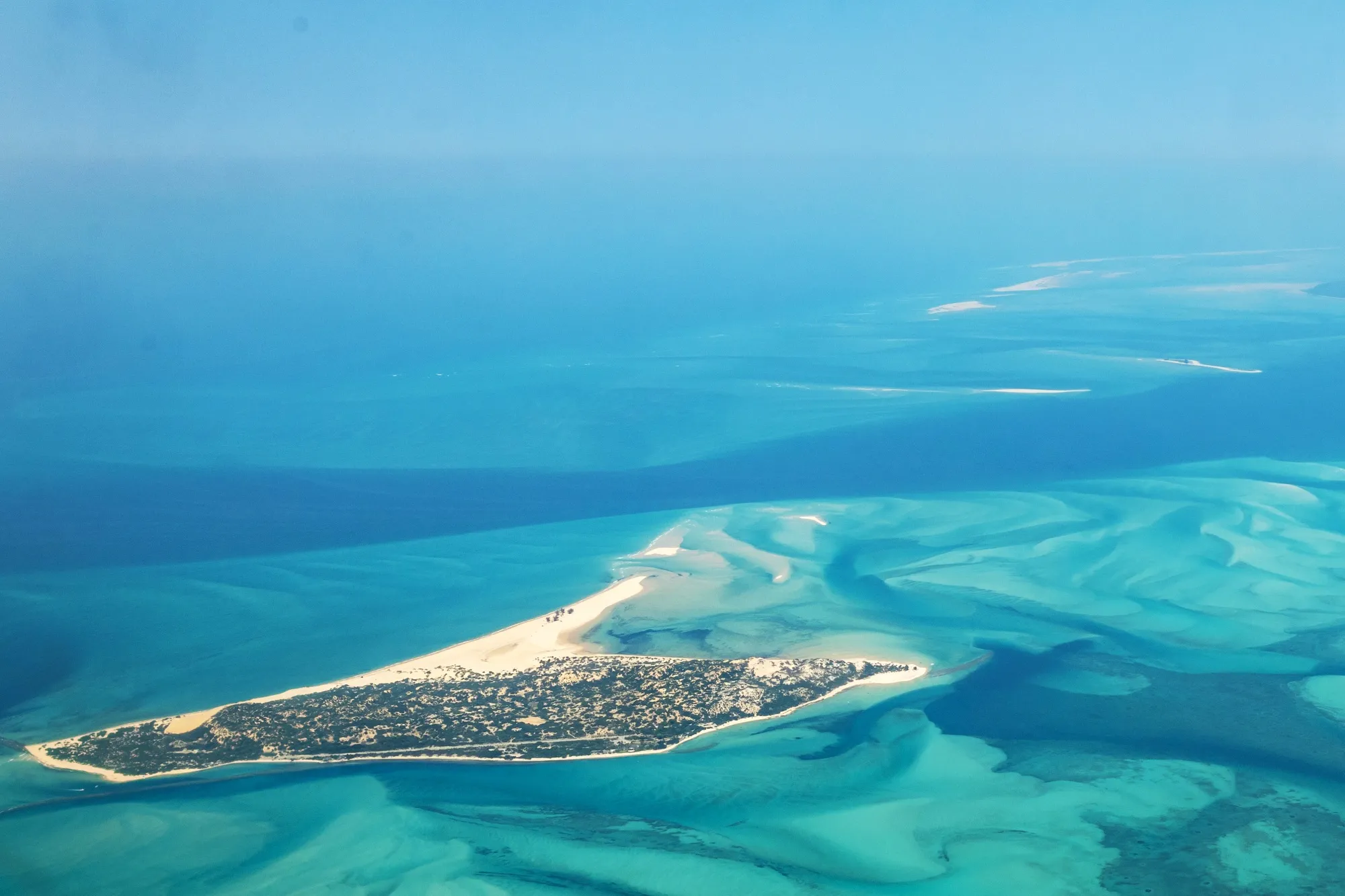 An aerial view over Santa Carolina, Mozambique.