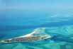 Aerial view over the small tropical Island of Santa Carolina, part of the Bazaruto archipelago of the coast of Mozambique