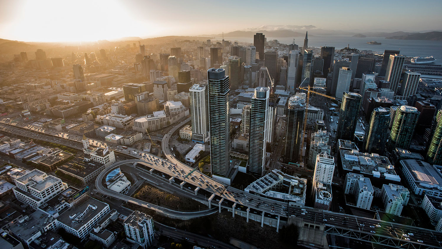 Buildings stand in the skyline of downtown in this aerial photograph taken above San Francisco on Oct. 5, 2015.
