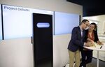 Dan Zafrir and Noa Ovadia prepare for their debate against the IBM Project Debater in San Francisco on June 18.