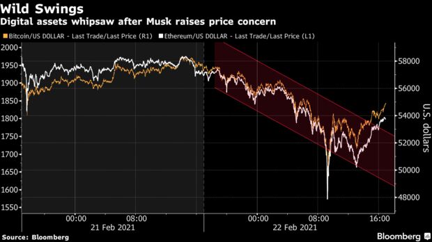Digital assets whipsaw after Musk raises price concern