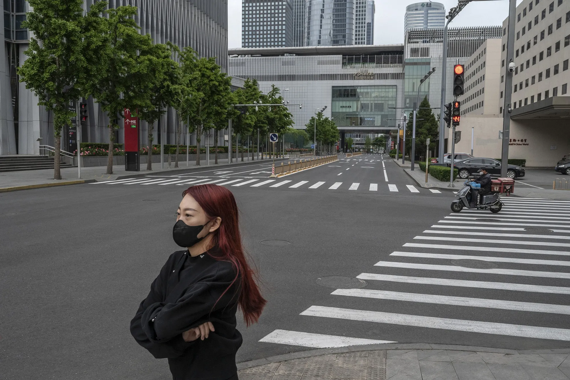 A nearly empty road in the Central Business District&nbsp;in Beijing on May 12.
