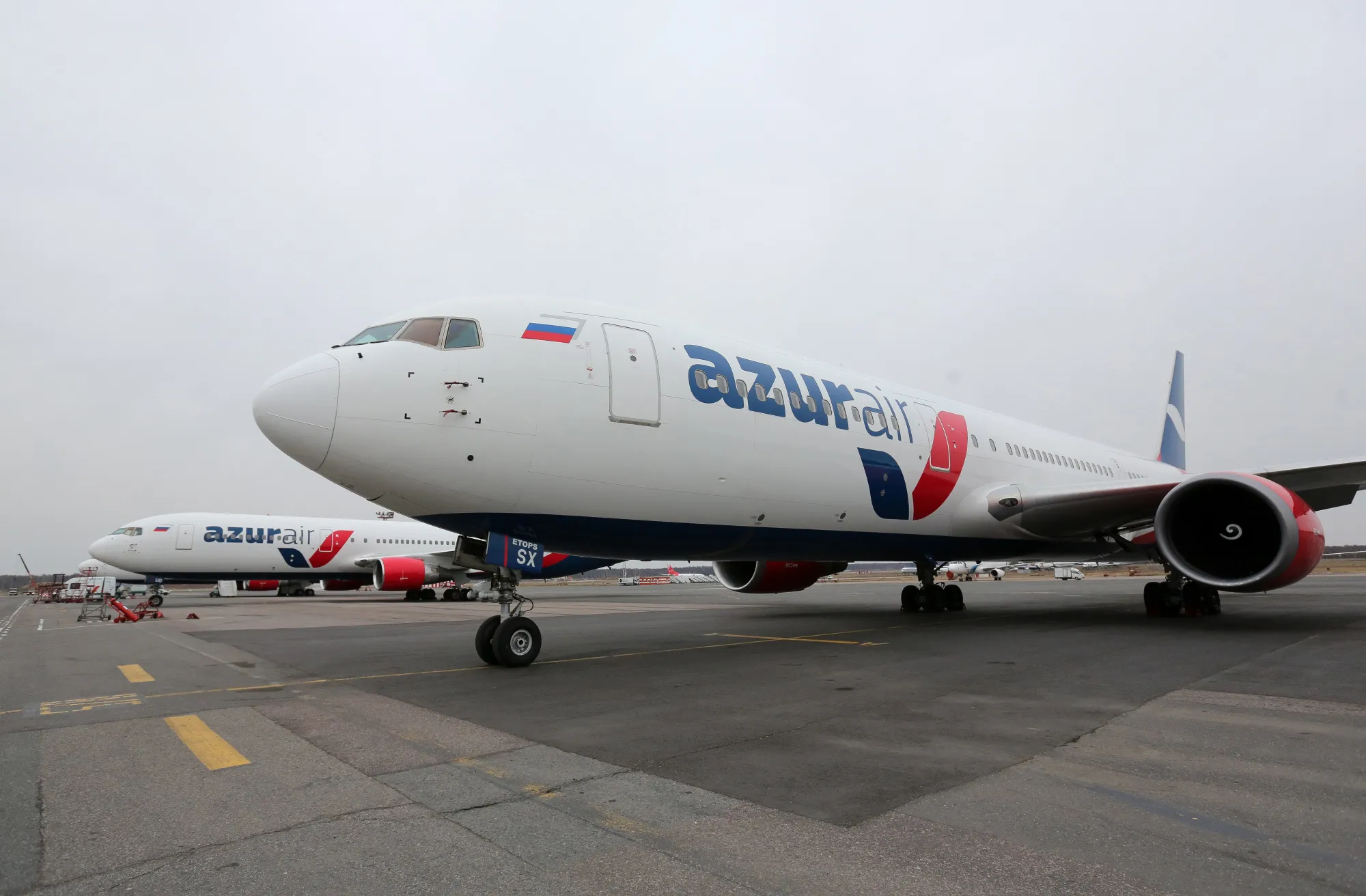 Azur Air jets&nbsp;on the tarmac at Domodedovo Airport ZAO in Domodedovo, Russia.